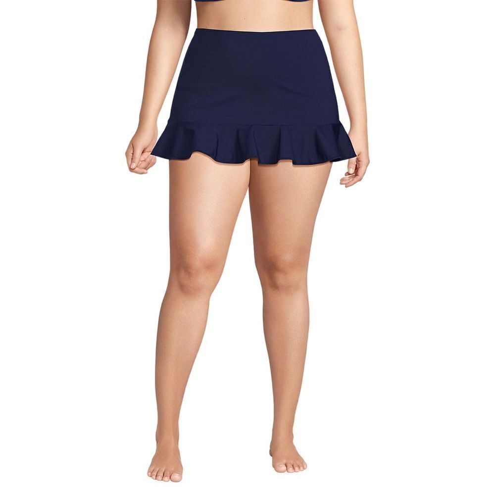 Land's End plus size swim skirt tummyβtechnology ruffled Deep Sea Navy 16W